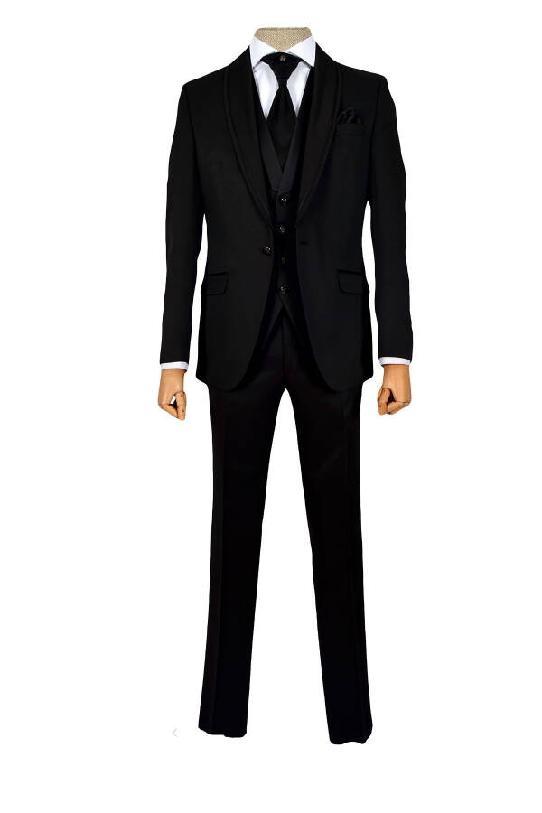 Cengiz Inler Embroidered Double Stripe Shawl Collar Single Button Groom Suit - 5