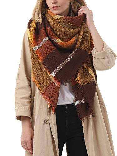 Century Star Womens Winter Scarf Fall Plaid Scarf Knit Oversized Large Triangle Scarf for Women Warm Shawl Wrap - 1