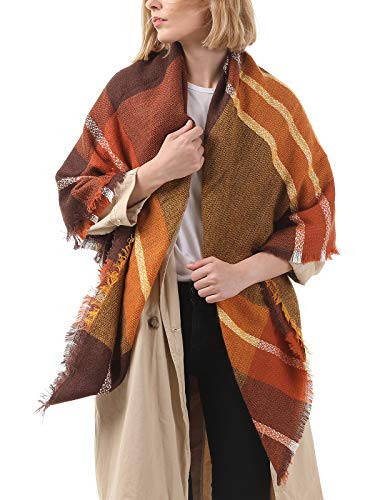 Century Star Womens Winter Scarf Fall Plaid Scarf Knit Oversized Large Triangle Scarf for Women Warm Shawl Wrap - 6