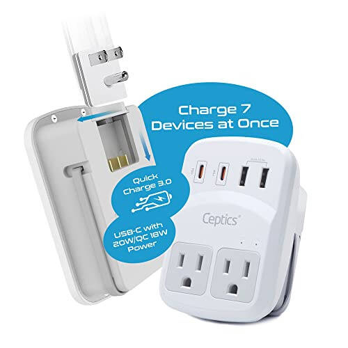 Ceptics World Travel Adapter Kit 2 USB-A, USB-C US Outlets, 20W/QC 18W Power Delivery, Surge Protection, SWADAPT Compatible for Europe, UK, China, Australia, Japan Perfect Laptop (WPS-5B) - 3