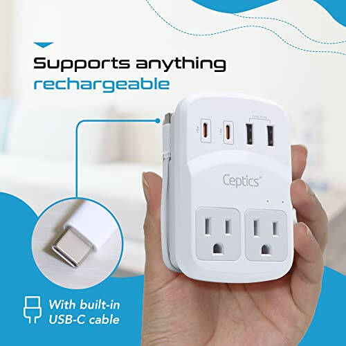 Ceptics World Travel Adapter Kit 2 USB-A, USB-C US Outlets, 20W/QC 18W Power Delivery, Surge Protection, SWADAPT Compatible for Europe, UK, China, Australia, Japan Perfect Laptop (WPS-5B) - 5