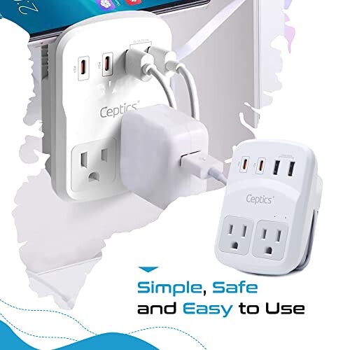 Ceptics World Travel Adapter Kit 2 USB-A, USB-C US Outlets, 20W/QC 18W Power Delivery, Surge Protection, SWADAPT Compatible for Europe, UK, China, Australia, Japan Perfect Laptop (WPS-5B) - 6