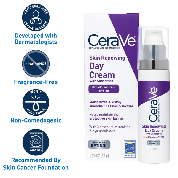 CeraVe Skin Renewing Anti Aging Retinol Cream, SPF 30 1.7 fl oz bilan yuz namlagichi - 5