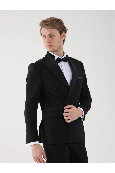 Черный мужской костюм-смокинг Slim Fit с обычным воротником - 92393 - 11