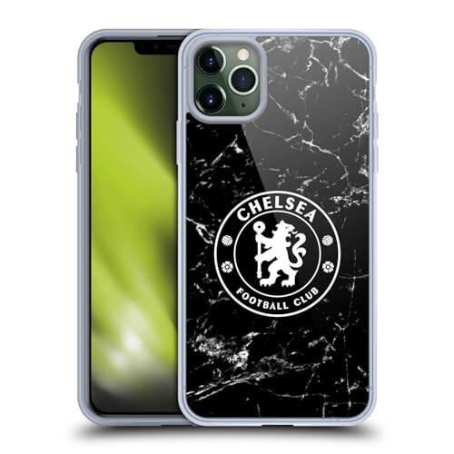 Чехол Head Case Designs с официальной лицензией Chelsea Football Club Черный мраморный герб Мягкий гелевый чехол Совместим с Apple iPhone 11 Pro Max - 1