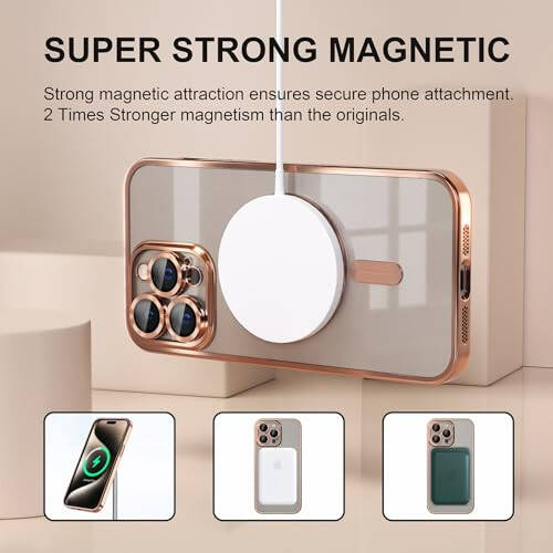 Чехол Misea Magnetic для iPhone 15 Pro Max с MagSafe [Никогда не желтеет] [Защита от падения военного класса] Полная защита объектива камеры Покрытие Мягкий прозрачный чехол для телефона для женщин и девушек, Золотой - 5