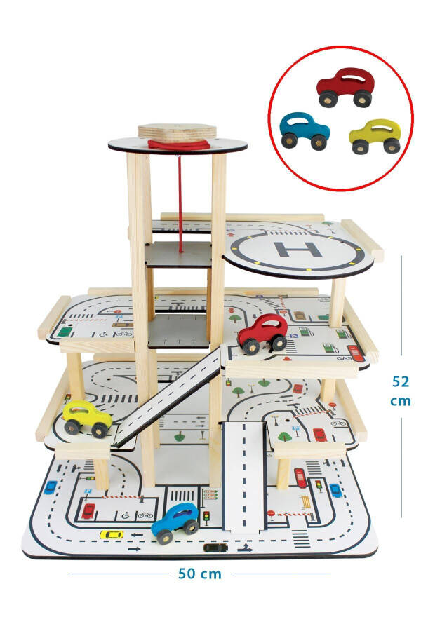 Cg90 Wooden Elevator Car Park 3 Pcs Colorful Wooden Toy Car T3101 - 7