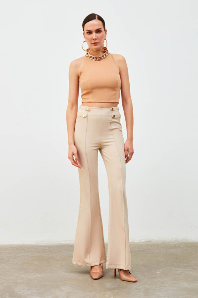 Chain Accented Crop Blouse - Camel - 5