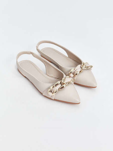 Chain Detail Pointed Toe Women Ballerina - 1