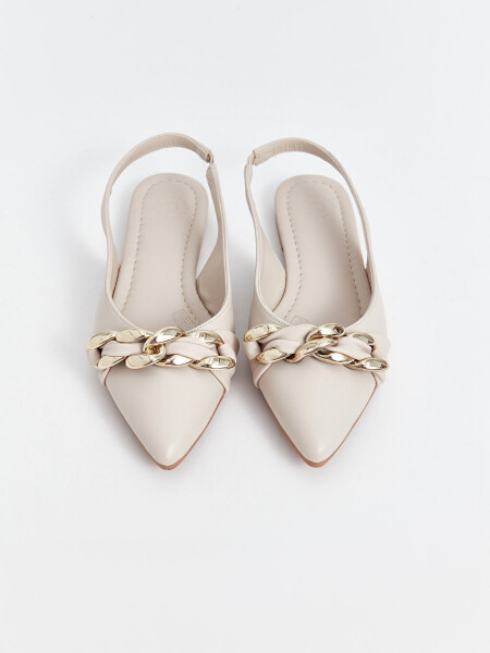 Chain Detail Pointed Toe Women Ballerina - 2