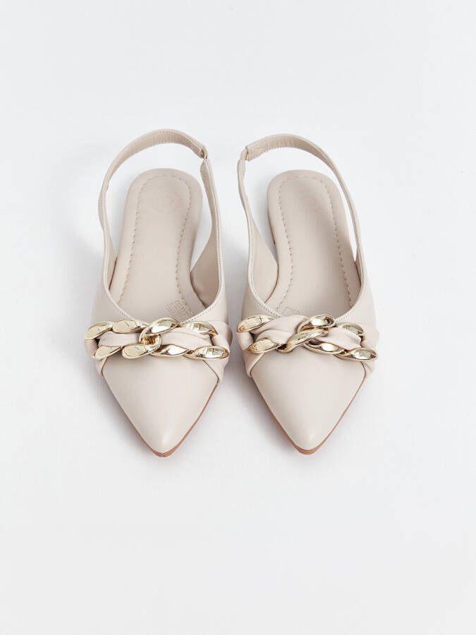 Chain Detail Pointed Toe Women Ballerina - 2