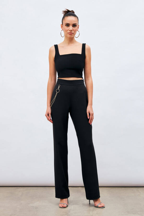 Chain Detail Trousers - Black - 1