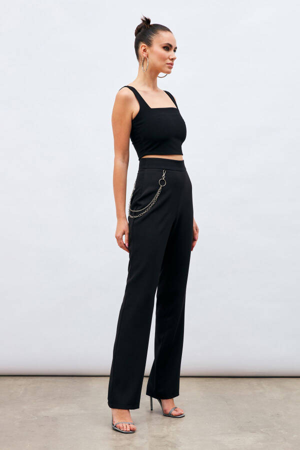 Chain Detail Trousers - Black - 3