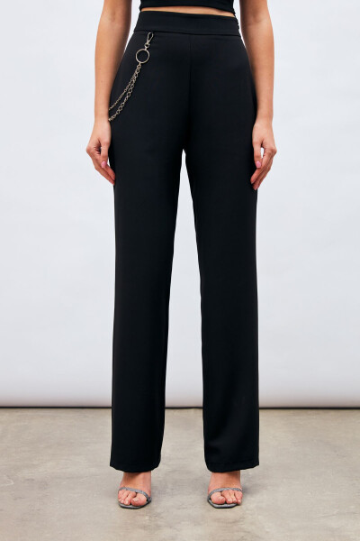 Chain Detail Trousers - Black - 6