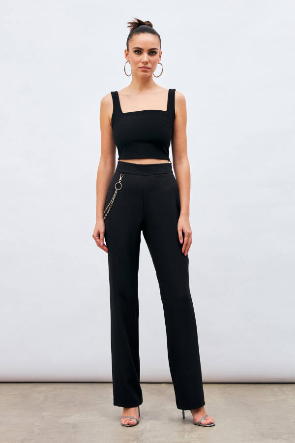 Chain Detail Trousers - Black - 9