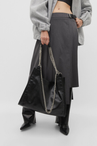 Chain-detailed faux leather tote bag - 3