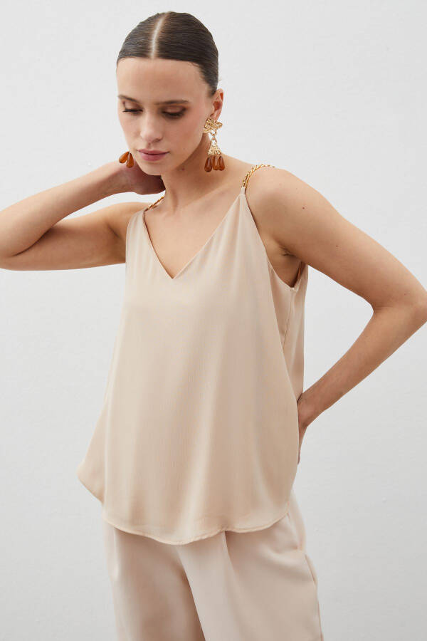 Chain Strap Loose Blouse - Beige - 2