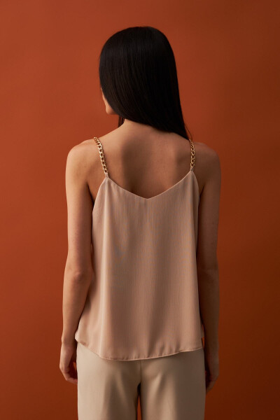 Chain Strap Loose Blouse - Beige - 14