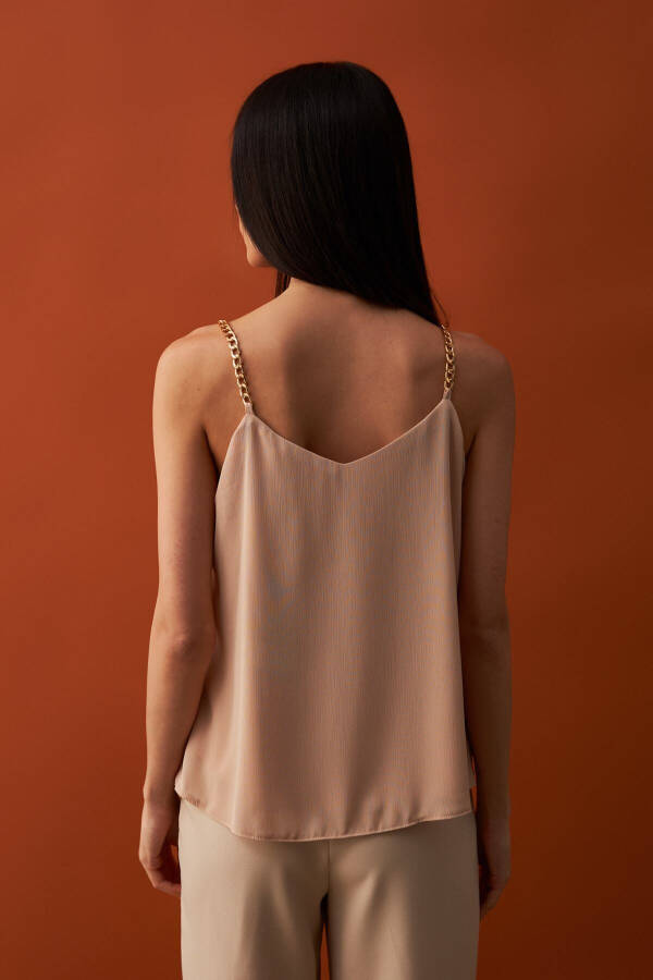 Chain Strap Loose Blouse - Beige - 14