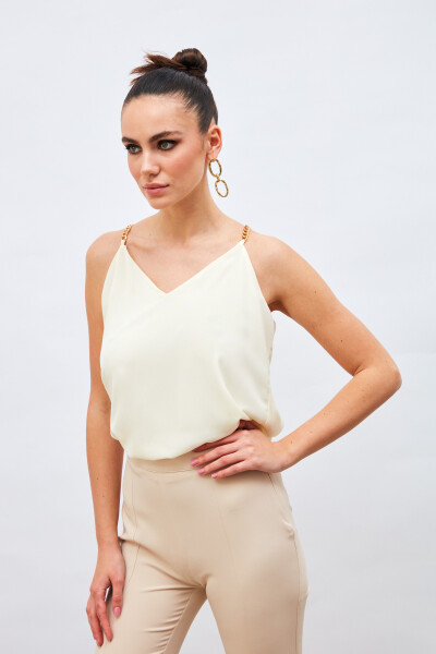 Chain Strap Loose Blouse - Cream - 8