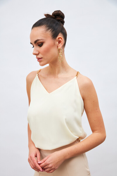 Chain Strap Loose Blouse - Cream - 10