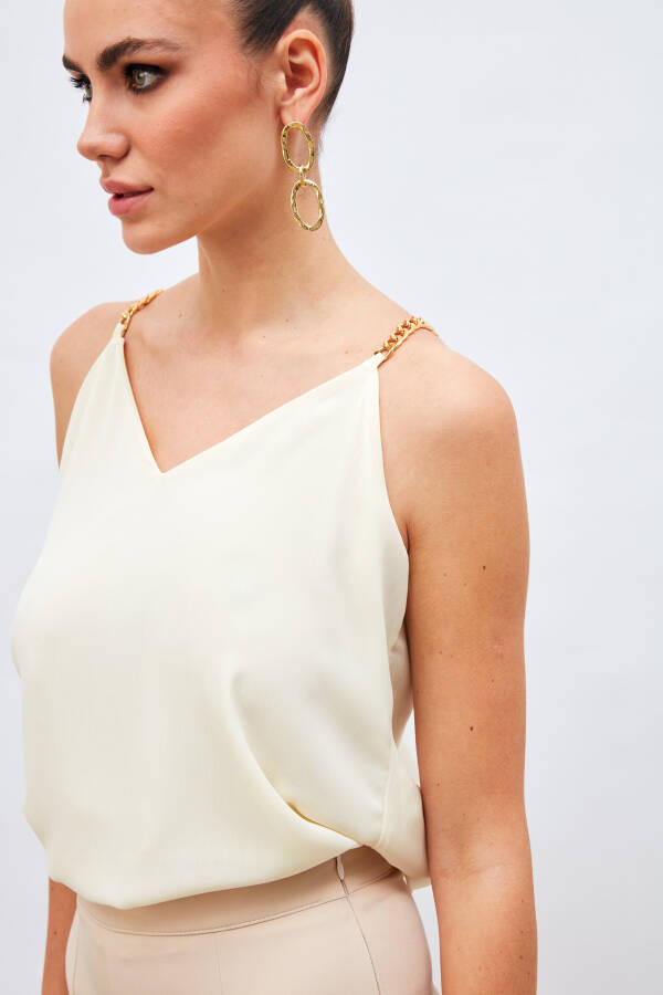 Chain Strap Loose Blouse - Cream - 11