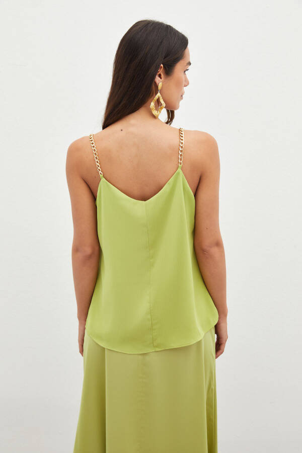 Chain Strap Loose Blouse - Olive Green - 7