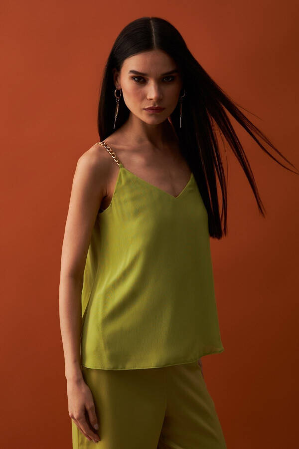 Chain Strap Loose Blouse - Olive Green - 12