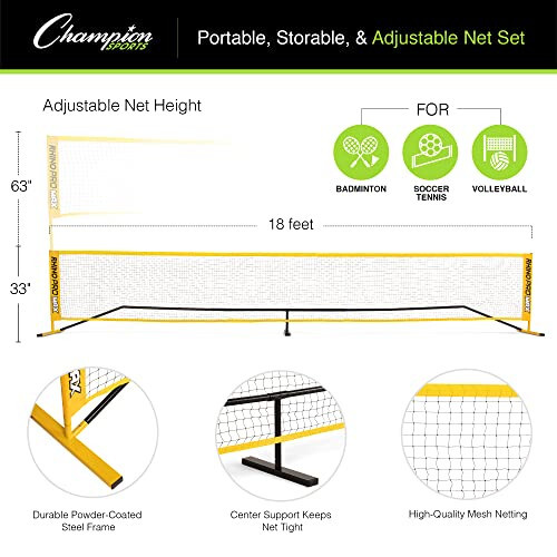 Champion Sports Adjustable Sport Net: Portable Sport Game Net for Volleyball, Tennis, Pickleball, and Badminton - Multiple Widths - 4