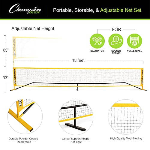 Champion Sports Adjustable Sport Net: Portable Sport Game Net for Volleyball, Tennis, Pickleball, and Badminton - Multiple Widths - 4