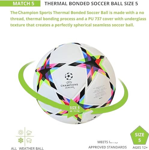 Champions League Soccer Balls Size 5,Unisex Training Football Soccer Ball Birthday Gift Soccer Ball Colorful Five-Pointed Star - 22