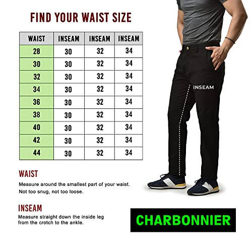 CHARBONNIER Erkek Slim Fit Çino Pantolon, Düz Ön Tasarım ve Arkada Düğmeli Cepler, Rahat Erkek Pantolonu - 4