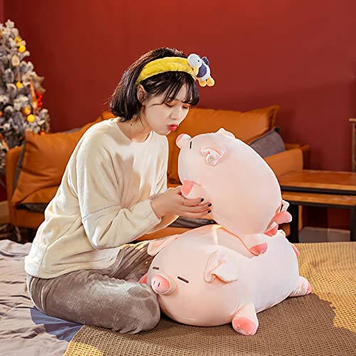 CHDGIOHA Sevimli Kawaii Domuz Peluş Yastıklar Peluş Hayvan Kucaklama Yastığı, Yumuşak Domuz Peluş Kucaklama Oyuncakları, Kız Arkadaşlar İçin Doğum Günü Hediyeleri… (Şaşkın, 15.7in) - 6