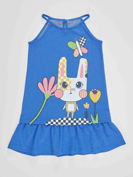 Checkered Rabbit Girl's Blue Dress - 3