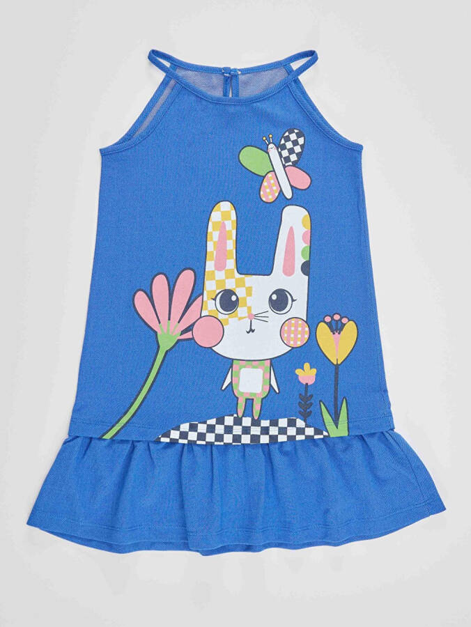 Checkered Rabbit Girl's Blue Dress - 3