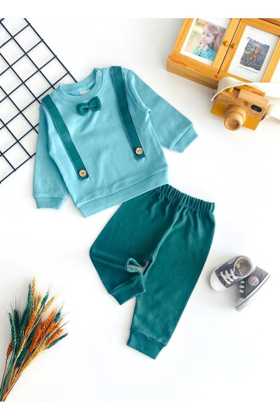 Cheerful Babies Bowknot Faux Pants Strappy Seasonal Set Green - 1