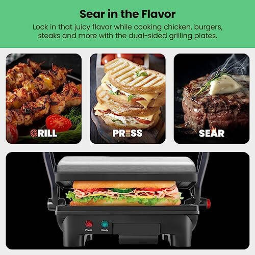 Chefman Electric Panini Press Grill and Gourmet Sandwich Maker w/ Non-Stick Coated Plates, Opens 180 Degrees to Fit Any Type or Size Food, Dishwasher Safe Removable Drip Tray, Stainless Steel/Black - 4