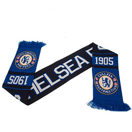 CHELSEA FC Official Blue Black White Jacquard Scarf NR Knit 1905, 5ft long - 5