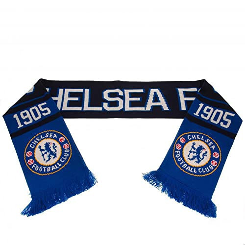 CHELSEA FC Official Blue Black White Jacquard Scarf NR Knit 1905, 5ft long - 6