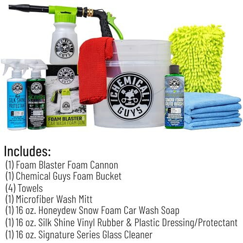 Chemical Guys HOL148 10-Piece Arsenal Builder Car Wash Kit with Foam Gun, Bucket, (4) Towels, Wash Mitt and (3) 16 oz. Car Cleaning Chemicals (Works w/Garden Hose) – 2024 Version - 2