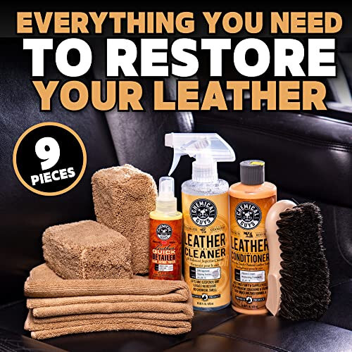 Chemical Guys HOL303 Leather Cleaner and Conditioner Detailing Kit, for Interiors, Apparel, Furniture, Boots, and More (Works on Natural, Synthetic, Pleather, Faux Leather and More), 9 Items, Colorless - 2