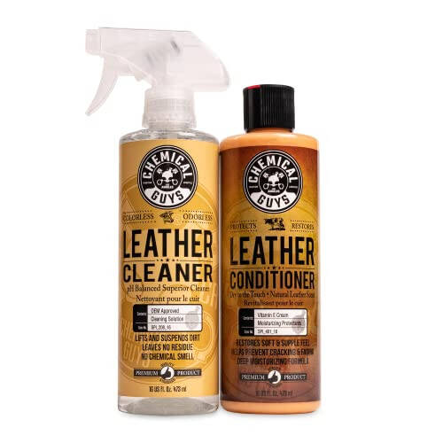 Chemical Guys SPI_109_16 Leather Cleaner and Leather Conditioner Kit for Use on Leather Apparel, Furniture, Car Interiors, Shoes, Boots, Bags & More (2 - 16 fl oz Bottles) - 1