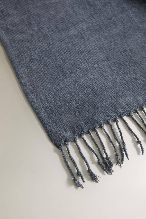 Chenille Blanket Medium-ecru DULL BLUE - 3