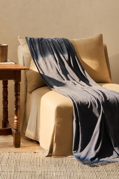 Chenille Blanket Medium-ecru DULL BLUE - 7