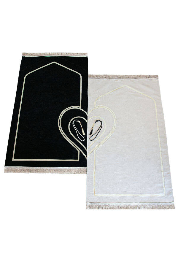 Chenille prayer rug set, soft and heart-shaped for couples. - 7