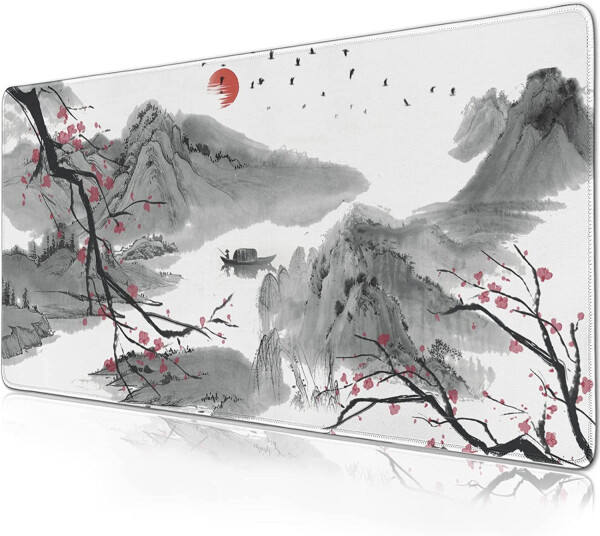 Cherry Blossom Mouse Pad Extended Gaming Mouse Pad (31.5x11.8 in) Large Non-Slip Rubber Base Desk Protector Sakura with Stitched Edges Full Desk Mousepad XL - 1