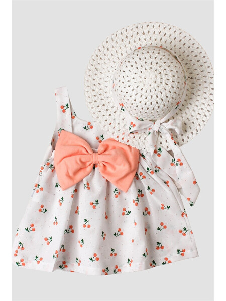 Cherry Patterned Bow Hat Baby Girl Dress - 2