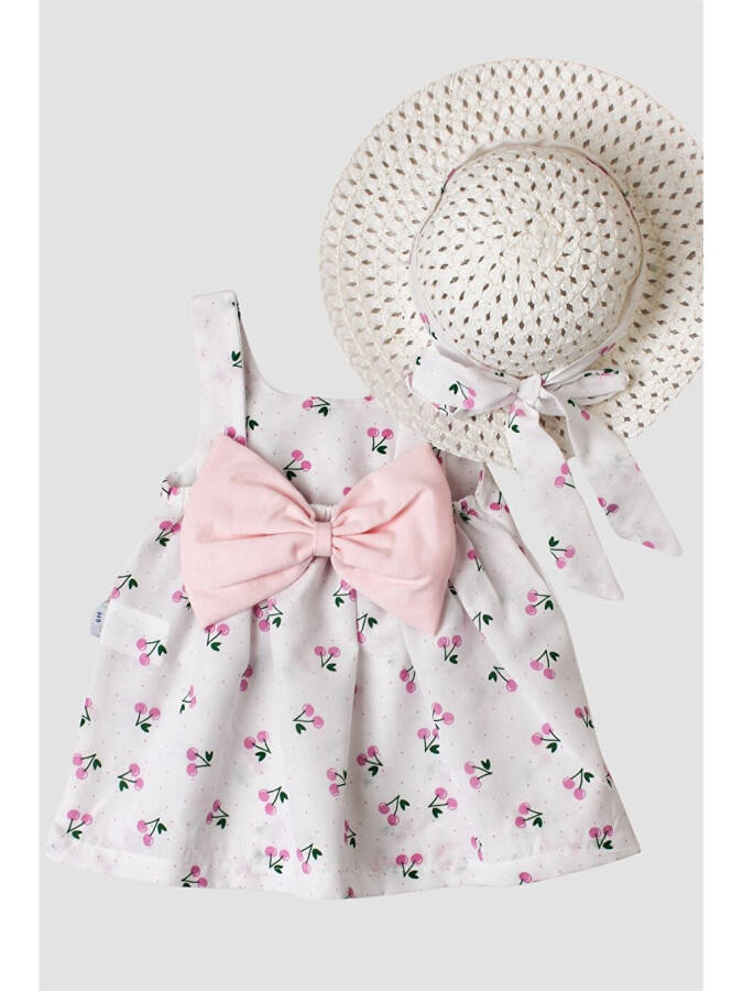 Cherry Patterned Bowed Hat Dress for Baby Girls - 2