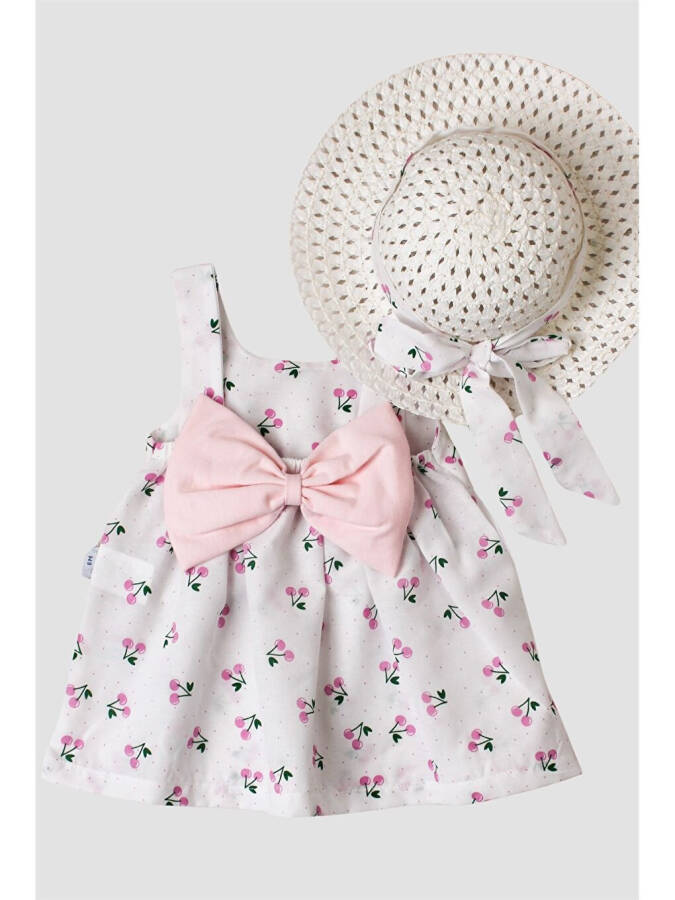 Cherry Patterned Bowed Hat Dress for Baby Girls - 1