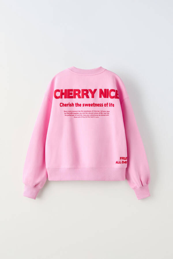 Cherry print sweatshirt with shiny stones (Pink) - 2